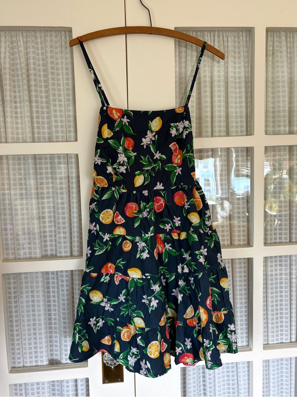 Anthropologie Navy Mini Dress with Citrus Floral Print